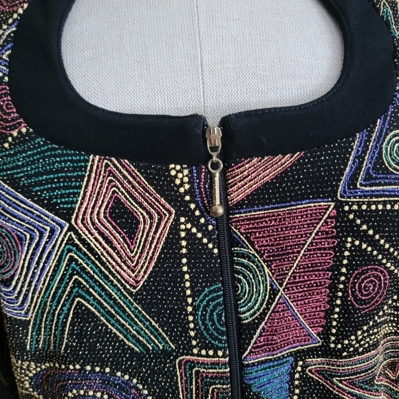 90's Libra Large Retro Zip Up 3/4 Sleeve Fitted Blouse - Picture 3 of 10